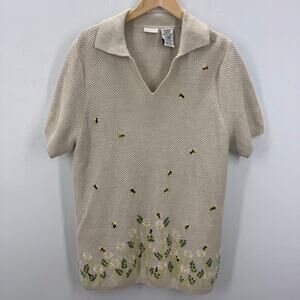 VTG WHITE STAG Plus Short Sleeve Sweater Floral Bees Embroidered Springs 18W/20W